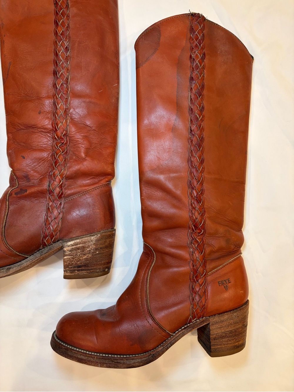 Vintage 1970s Frye 8546 Braided Sabrina Campus Boots 7.5B Made USA